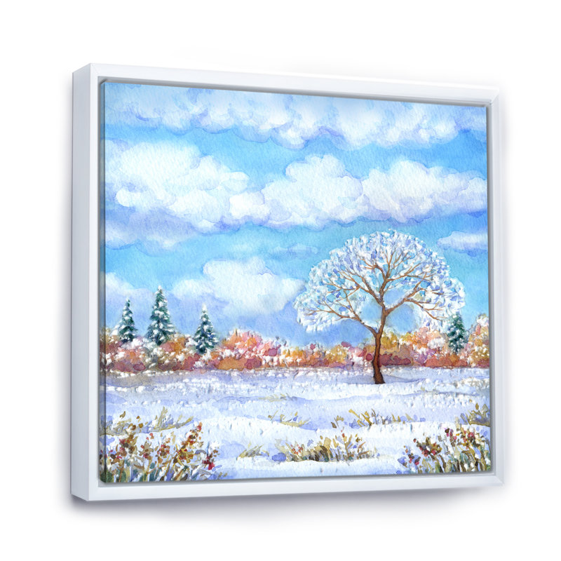 Winter Winter Landscape - Décoration murale traditionnelle sur toile, H 16 po x l 16 po x P 1 po, Cadre flottant blanc