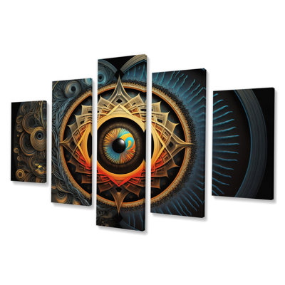 Future Harmony Minimal Retro Soundwaves I - Abstract Shapes Canvas Art Print - 5 Panels