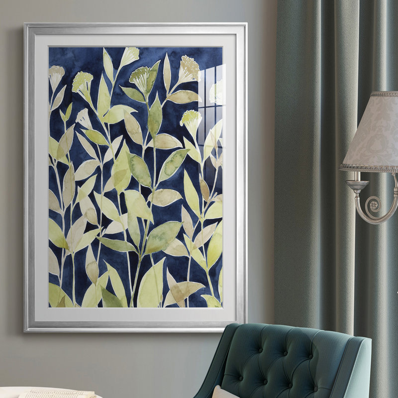 Indigo Blooming Night II - reproduction de cadre photo, H 42,5 po x l 30,5 po x P 1 po, Argent