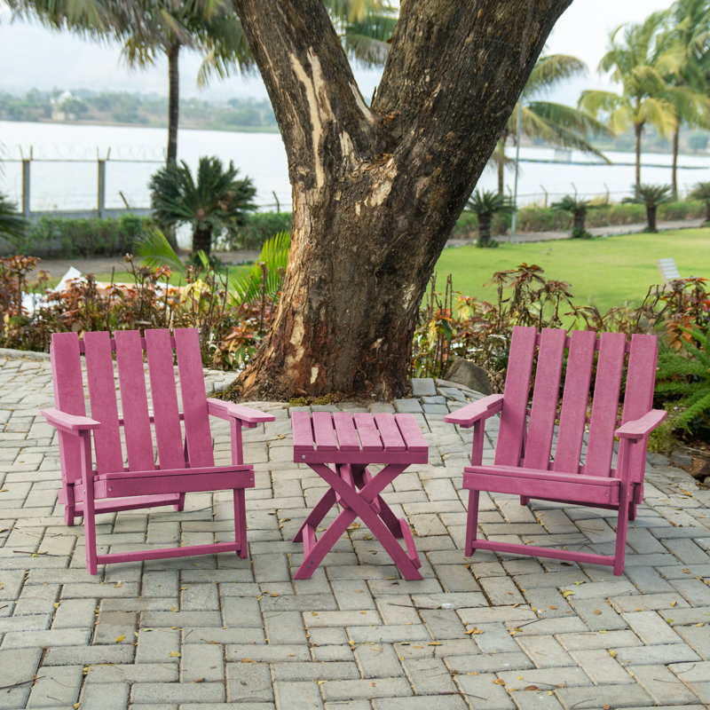 Shoreline Fully Assembled All-Weather Outdoor Folding Modern Adirondack Chair and Table Set, Burgundy