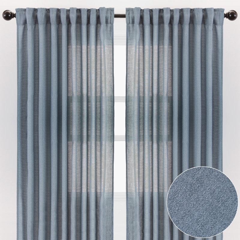 Paire de rideaux semi-transparents avec passe-tringle Moller, l 52 po x L 108 po, Bleu foncé