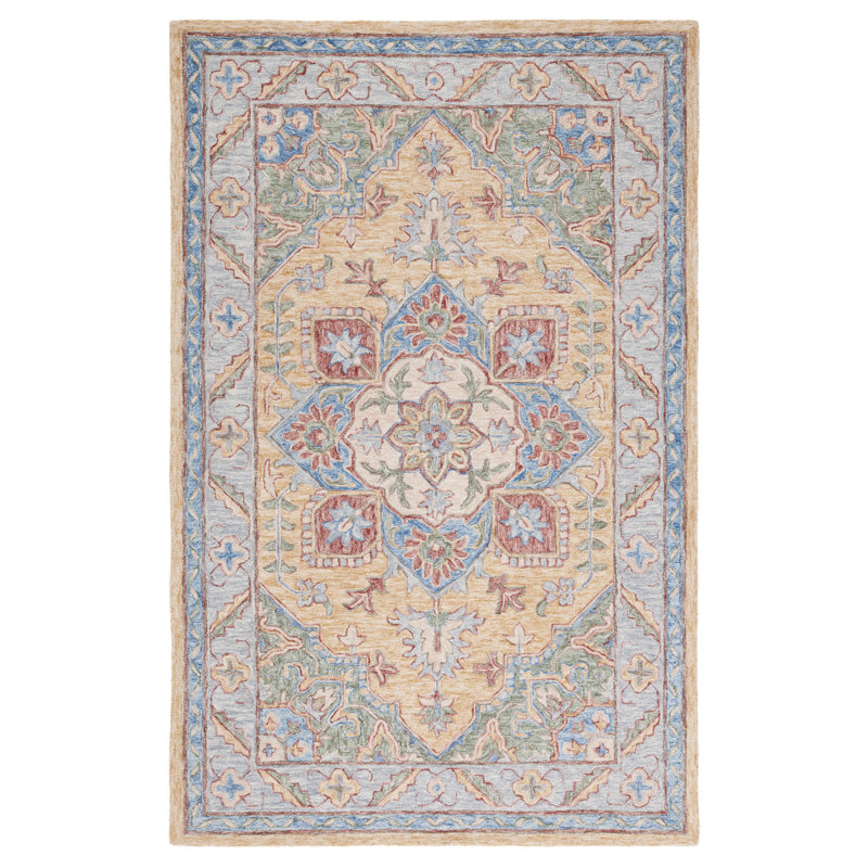 Eldiona Hand Tufted Wool/Cotton/Latex Oriental Rug in Yellow/Rust, Rectangle 4' x 6'