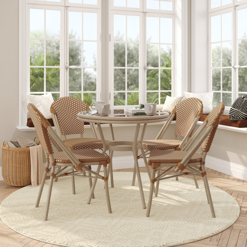 Ensemble bistro commercial avec table et chaise Rylan, Brown, 5 Pieces: Table, 4 Chairs