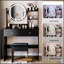 Table de coiffeuse à miroir ronde de 17 pouces à DEL avec tabouret à coussin souple, interrupteur tactile, 3 couleurs d'éclairage, luminosité réglable, grand bureau, rangement multicouche pour les petits espaces-535395007
