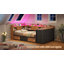 Lit de jour double XL, lit d'angle plateforme en métal avec rangement bibliothèque, tête de lit escamotable, 9 tiroirs, éclairage DEL et station de recharge-1029818736-1029818764