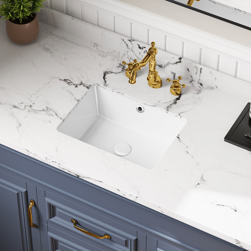 KARAMAG  Small Undermount Bathroom Sink Rectangle White Ceramic Bathroom Sink with Overflow (15.70"x11.69")