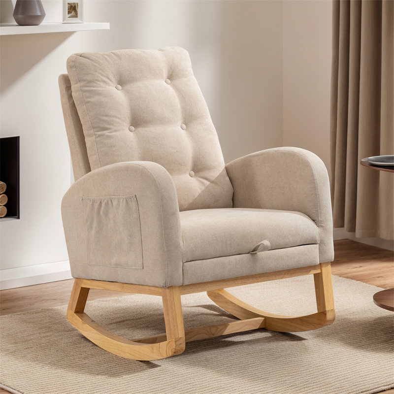 Chaise berçante avec repose-pieds à haut dossier, Beige en double