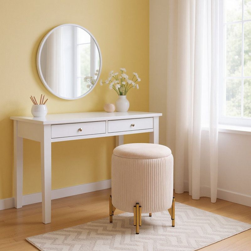 Solid Wood Accent Stool, Beige