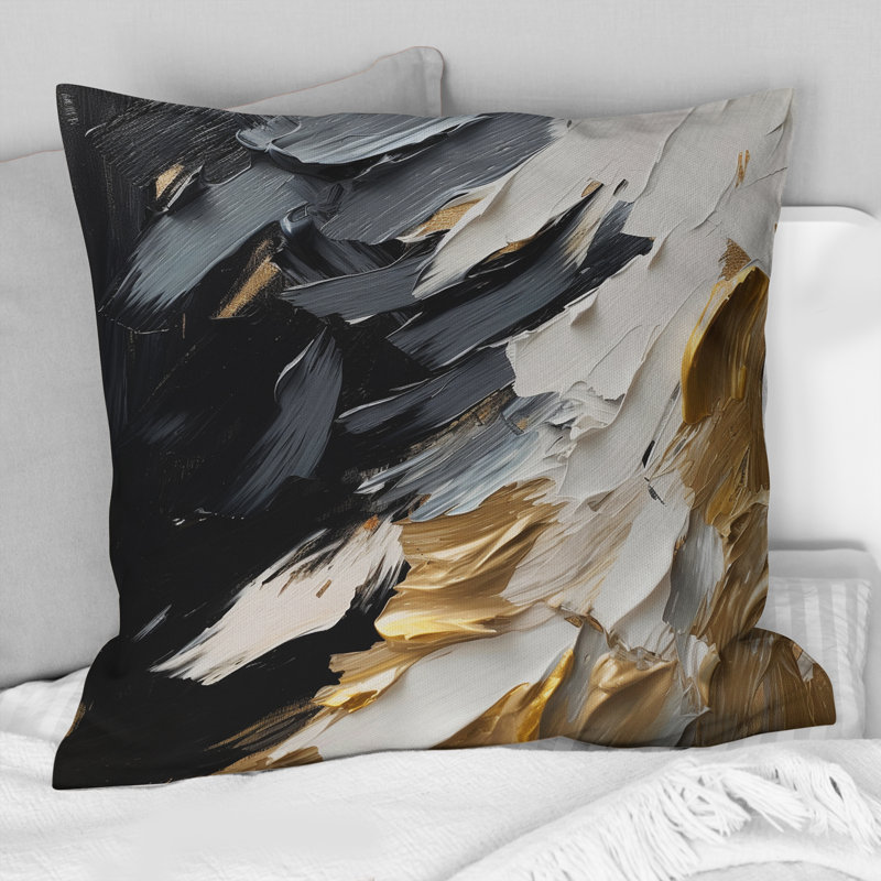«Rhythm Of Pleasure» abstrait noir et or - Coussin décoratif avec peinture abstraite