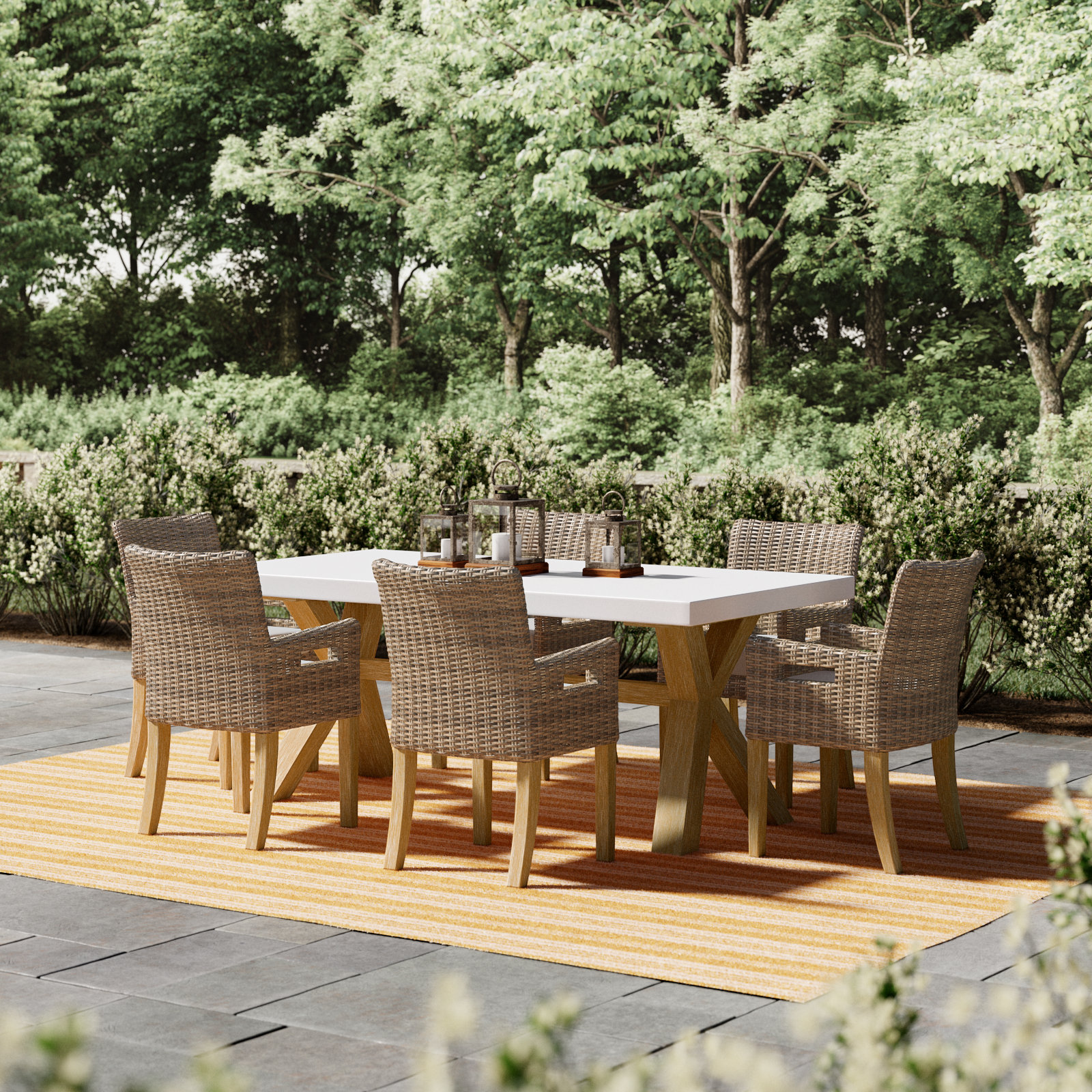 Fleur Rectangular 6 - Person 74" Long Dining Set with Cushions