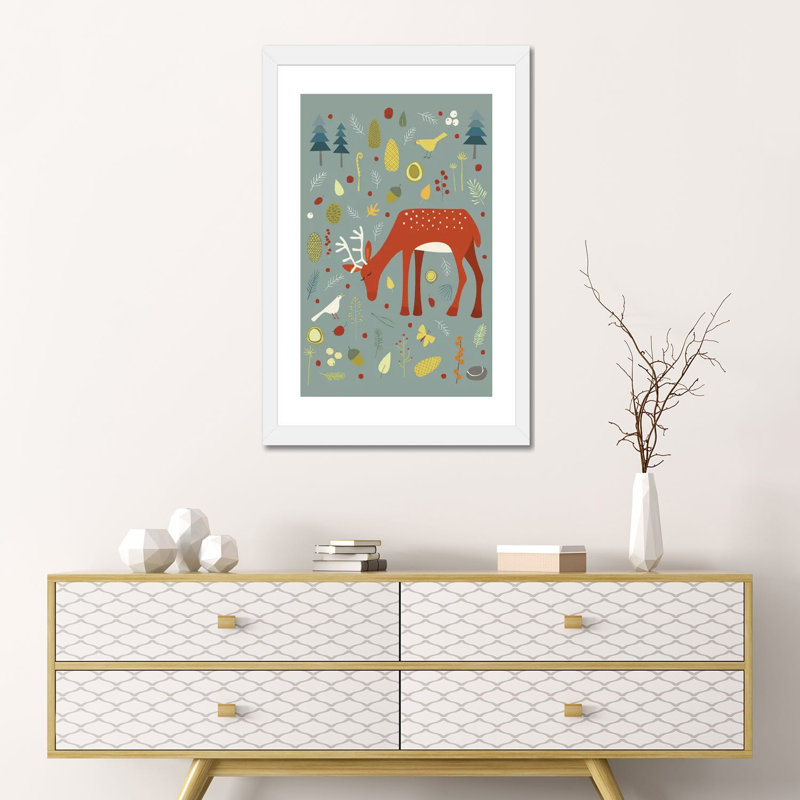" Hello Deer! " by Nic Squirrell, White Framed, 24" H x 16" W x 1" D, White