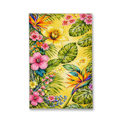 Tapis jaune tissé à motif floral lavable Mosso
