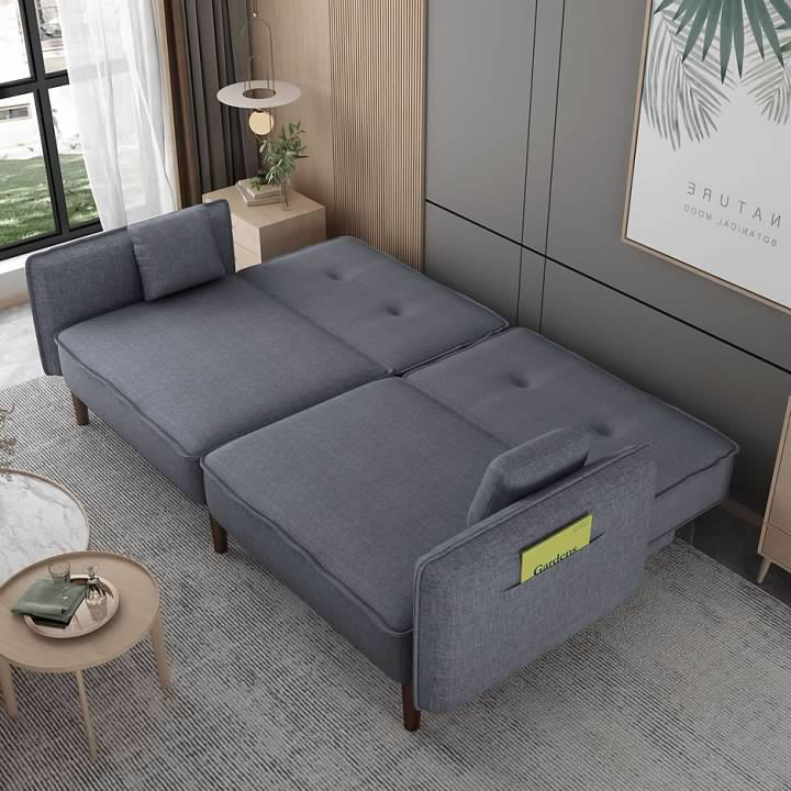 Baldomero Upholstered 75'' Sleeper Sofa, Gray Linen Blend, Brown