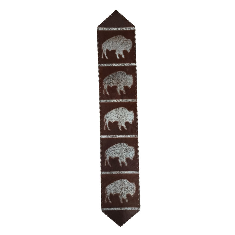 Bison Cowhide Table Runner, Brown/Gray, 120" L x 12" D