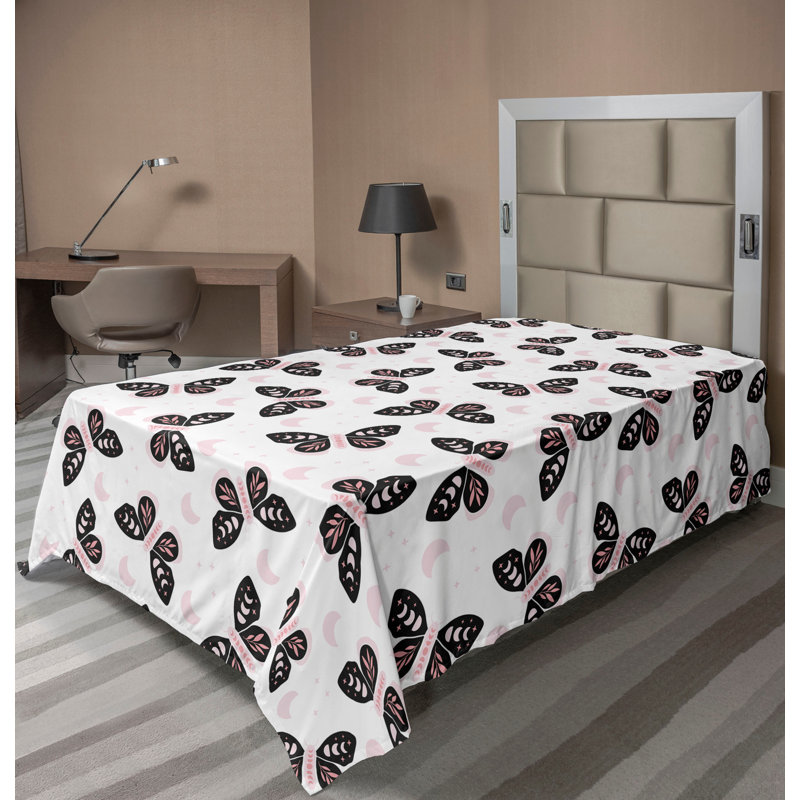 Drap Ambesonne Boho Moth, Drap plat pour lit simple