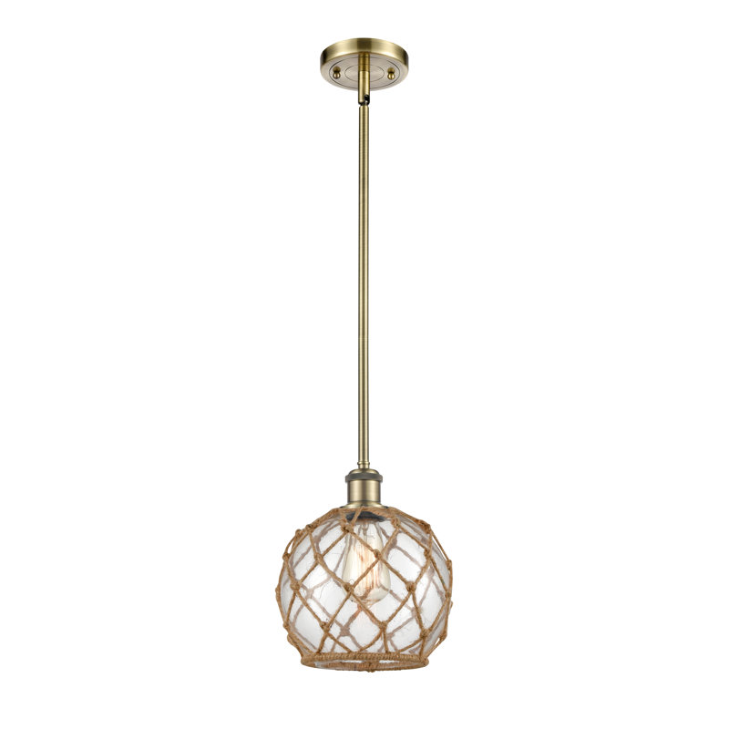 Couey 1 - Light Single Pendant, Clear Glass/Brown Rope, LED