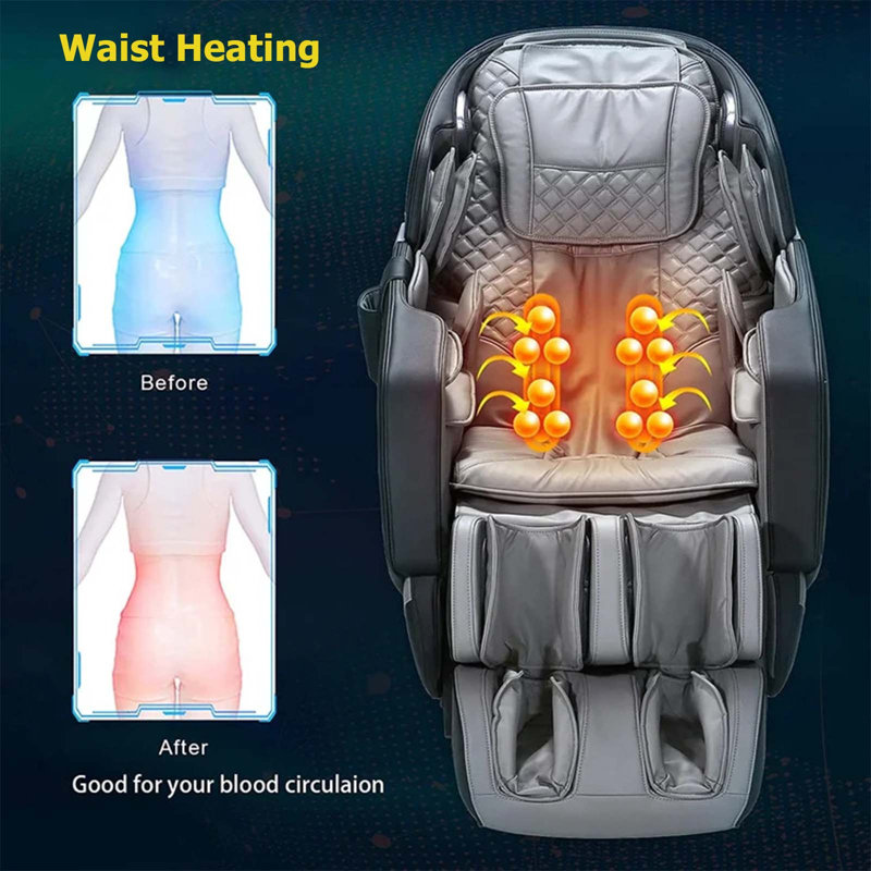 Fauteuil de massage Zero Gravity, SL-Track, corps entier, chauffage à la taille, roulettes pour les pieds, coussins gonflables, haut-parleur Bluetooth, 6 modes, 5 techniques, 4D, 3 intensités et vitesse en option, 2 lumières DEL, 1 télécommande