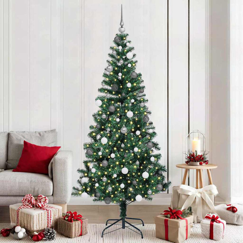  Sapin de Noël artificiel illuminé vert 82,7 po PVC et métal, 6.9"