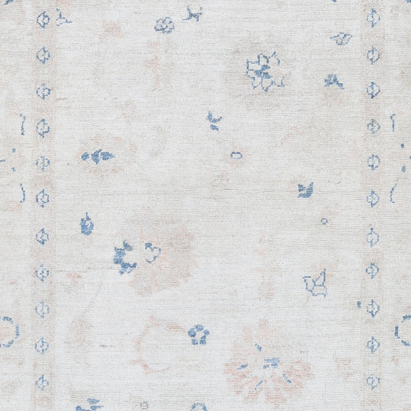 Tapis beige en laine noué à la main 3,3 pi x 4,8 pi avec petit motif floral
