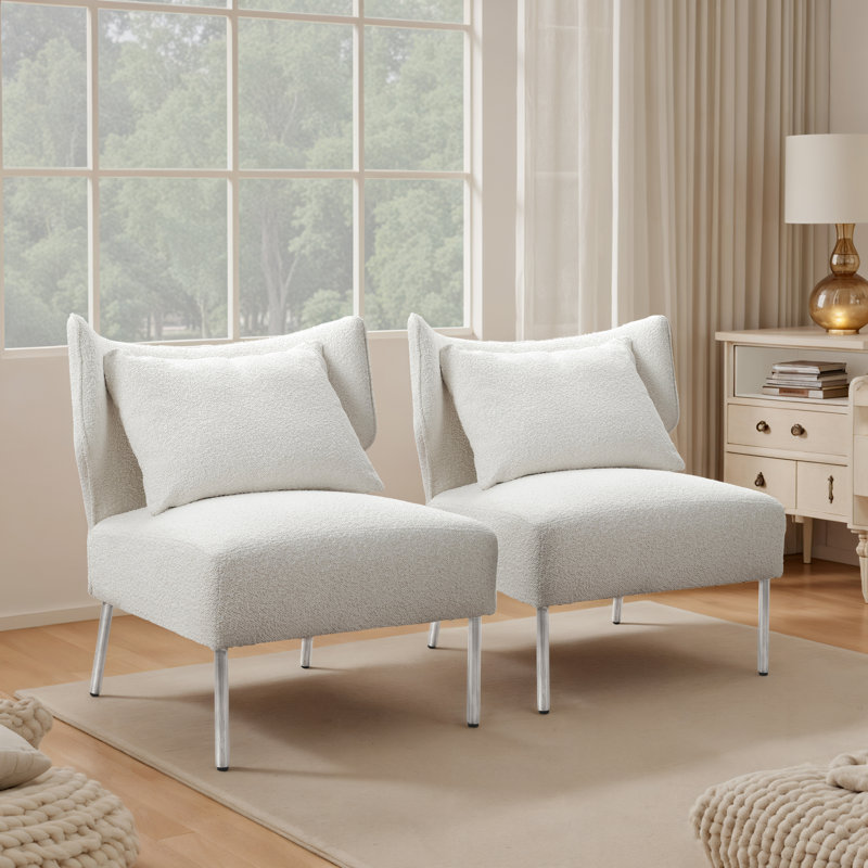 Upholstered Accent Barrel Chair With Removable Back Cushion Set Of 2, White
