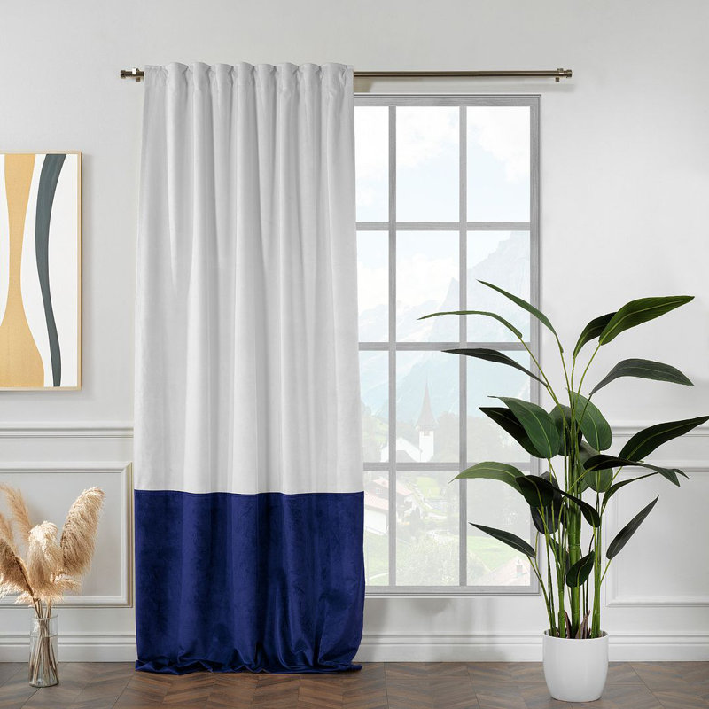 Panneau de rideau simple en duvet synthétique en lin et velours, Bleu minuit, L 52 po x L 100 po