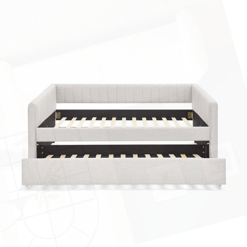 Vertical Stripe Daybed with Trundle, Full, Beige