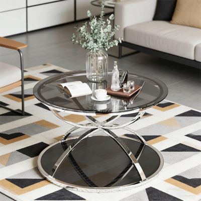 Table basse moderne en verre 31,50 "avec 2 niveaux