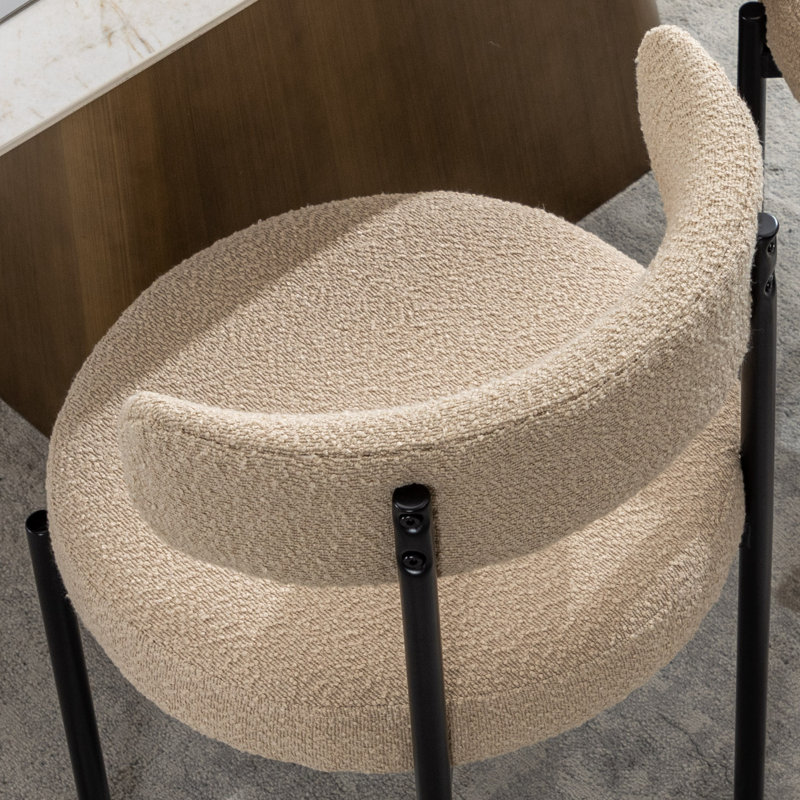 Boucle Upholstered Side Dining Chairs, 6, Beige, Black