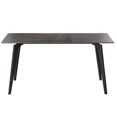 62.99" Modern Artificial Stone Pandora Straight Edge Black Metal Leg Dining Table-Can Accommodate 6 People(Dining Table Only)