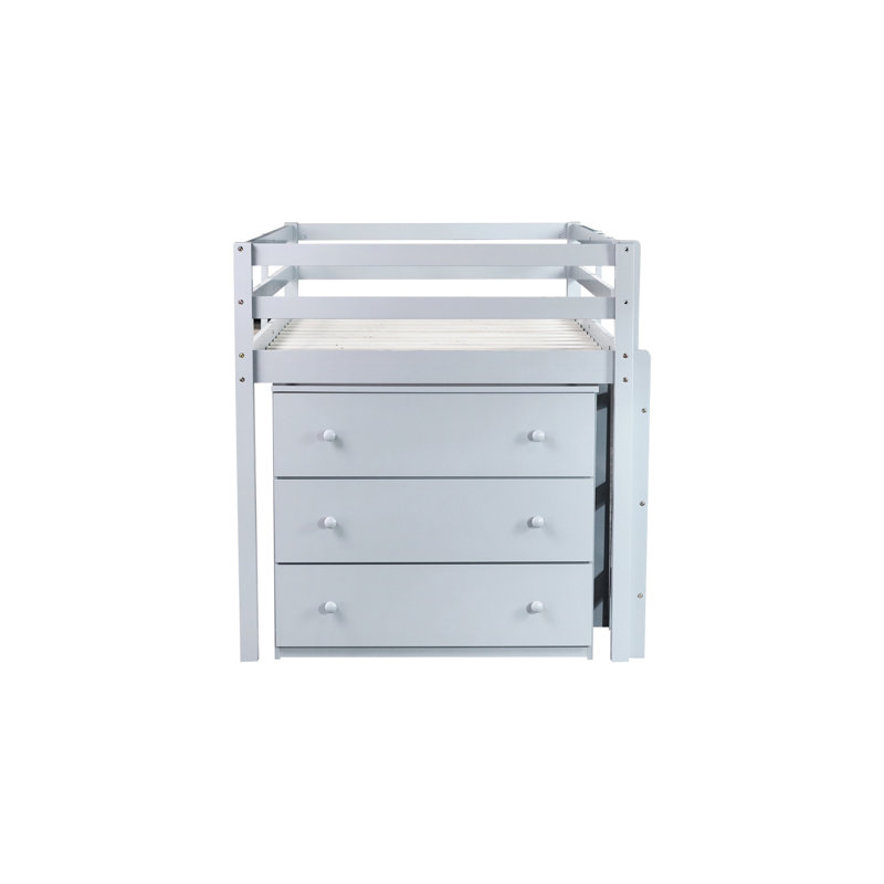 Lit mezzanine simple gris avec bureau polyvalent et bureau optimisé en bois d'hévéa, Gris