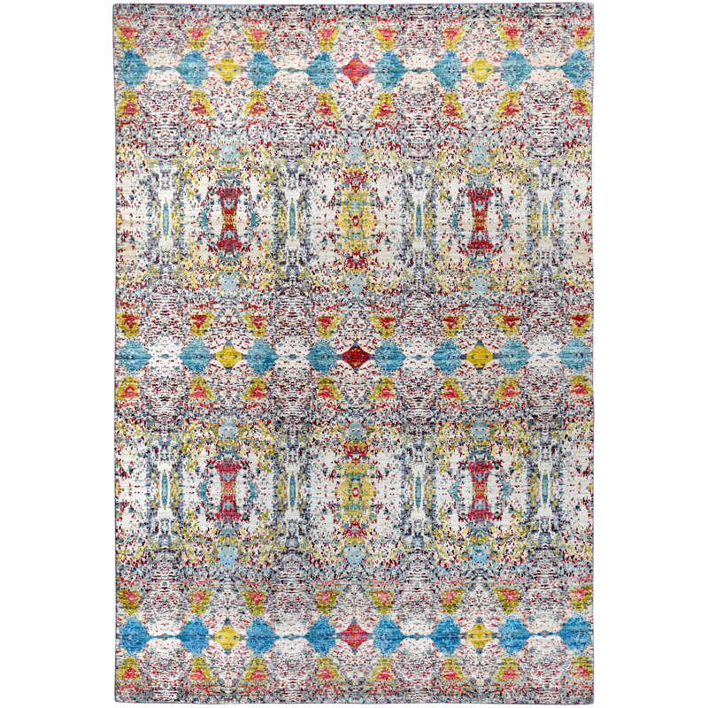 Hand-Knotted High-Quality Blue, Red, and White Area Rug