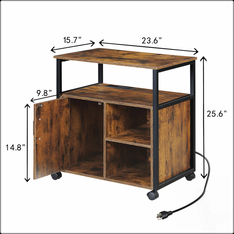 Classeur de bureau avec ports de chargement, support pour imprimante, rangement de format A4 et lettre, cadre en métal, installation facile
