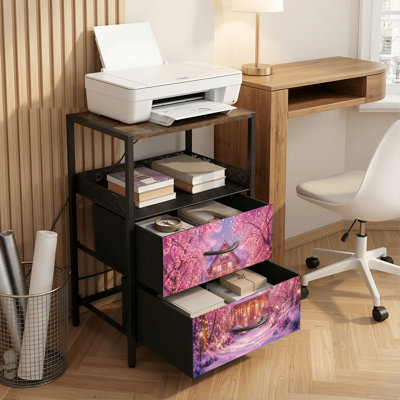 Table de chevet 2 tiroirs avec station de charge, table de chevet pour chambre avec ports USB et amp; Table de chevet ouverte noire Outlets Outlet