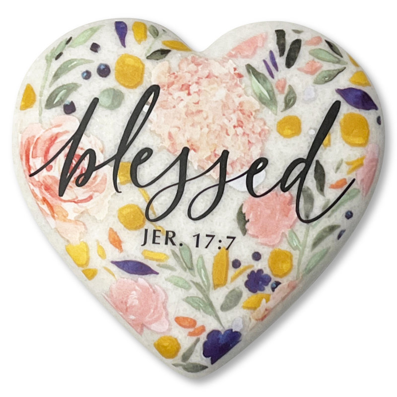 Heart Stone Floral Blessed Pink Blue