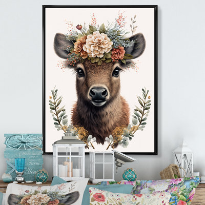 " Cute Baby Bison With Floral Crown "