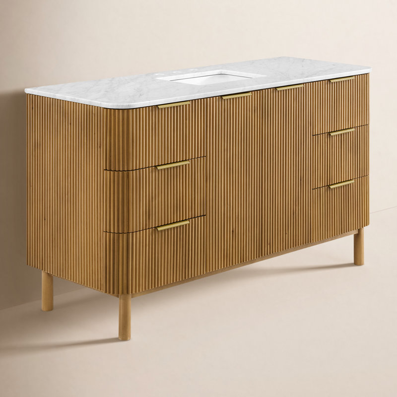 60" Single Bathroom Vanity In Light Reeded Birch