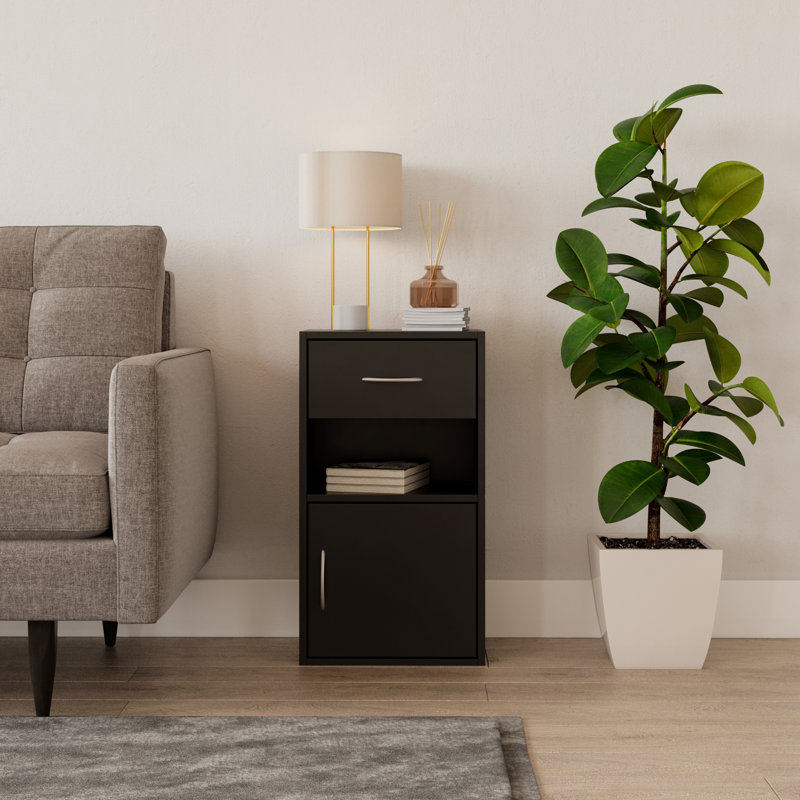 Baraa 30cm W Manufactured Wood Bedside Table, Individual, Black
