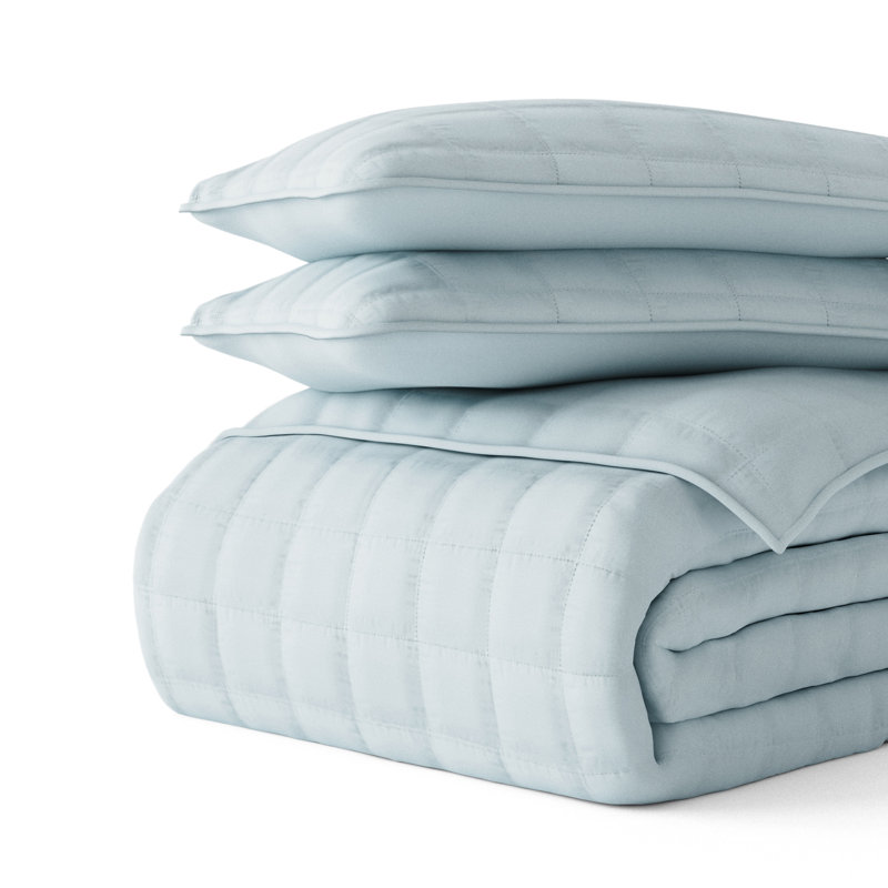 Pale Blue King Microfiber Quilted Coverlet Set