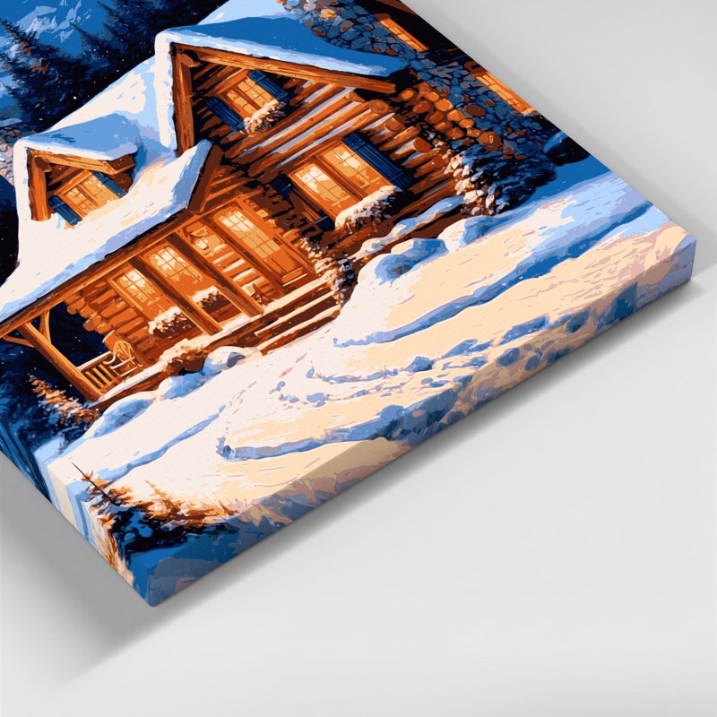 Art mural sur toile, "Christmas Mountain Cabins", H 12 po x l 12 po