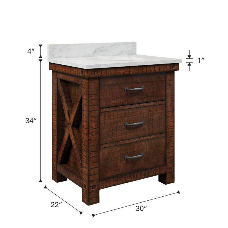 Jessen 30'' W Single Vanity, Carrara White, Rostic Sienna