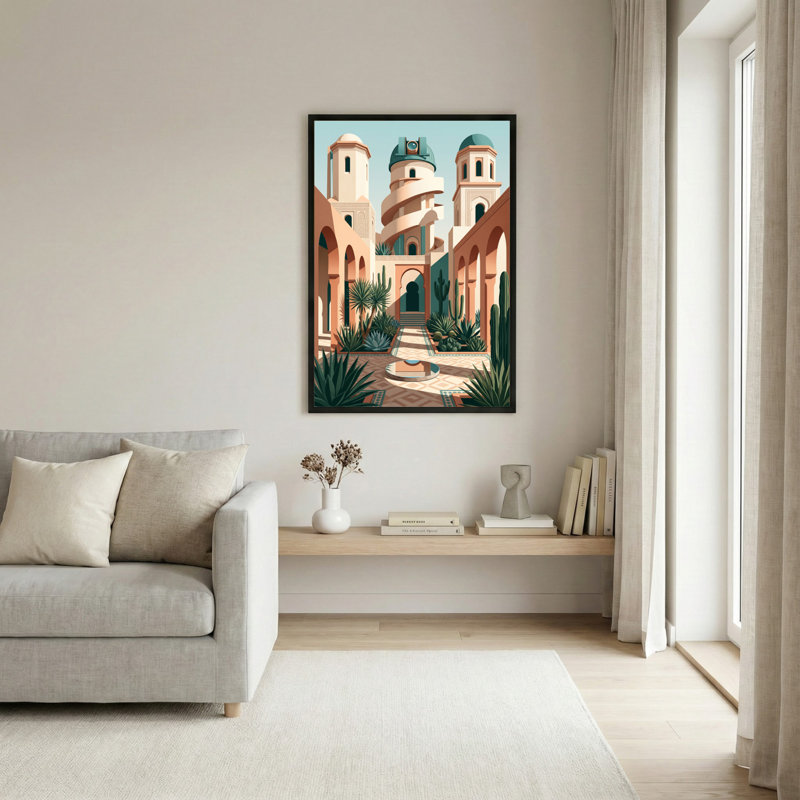 Art mural sur toile noir encadré pour le salon, la chambre à coucher, le bureau ou le vestibule - Décoration murale décorative avec oasis du désert