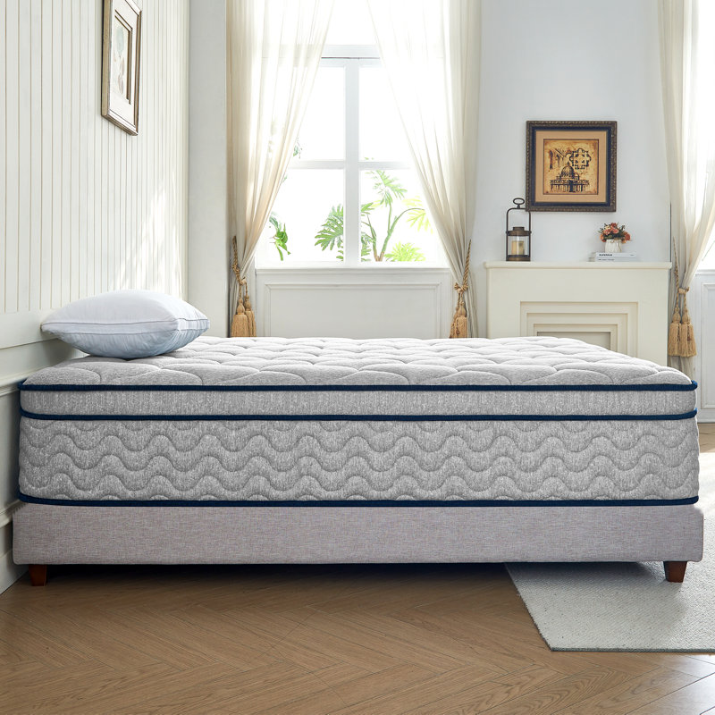 Matelas hybride moyen 10/12/14 avec mousse viscoélastique gélifiée et ressorts ensachés, isolement de mouvement et support de bord, certifié Certipur-US
