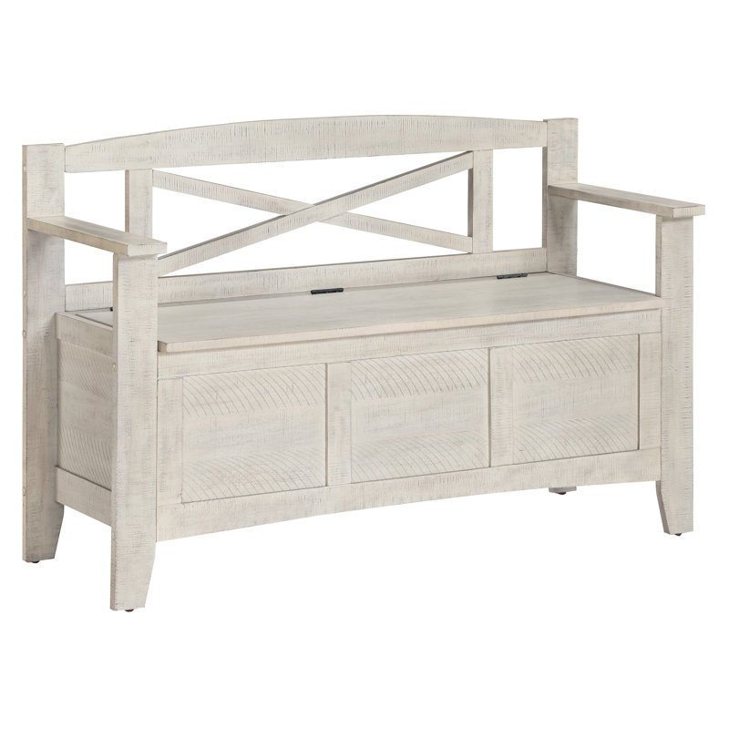 Solid Wood Storage Bench, Distressed White