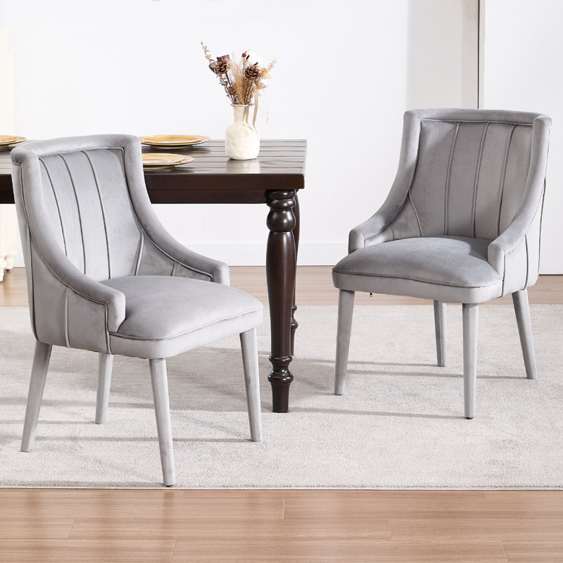 Milaynah Velvet Upholstered Dining Armchair, Gray, Gray