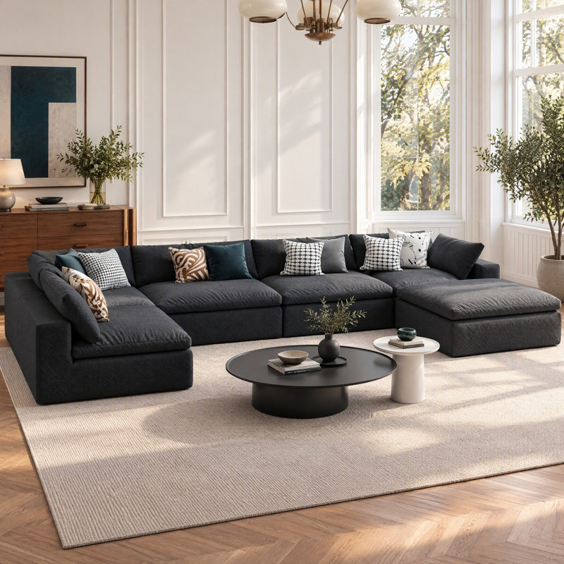 Canapé modulaire à nuage compressé NOIR, L 156 po x P 78 po x H 24 po, Boucle