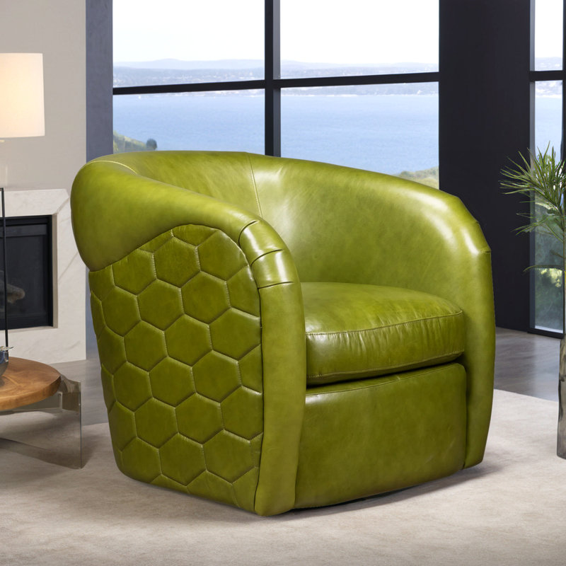 A'Buzz Swivel Armchair, Peridot Genuine Leather