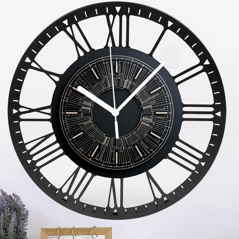 Horloge murale ronde en fer 10 po avec mouvement à quartz silencieux, chiffres romains, impression UV, Beige