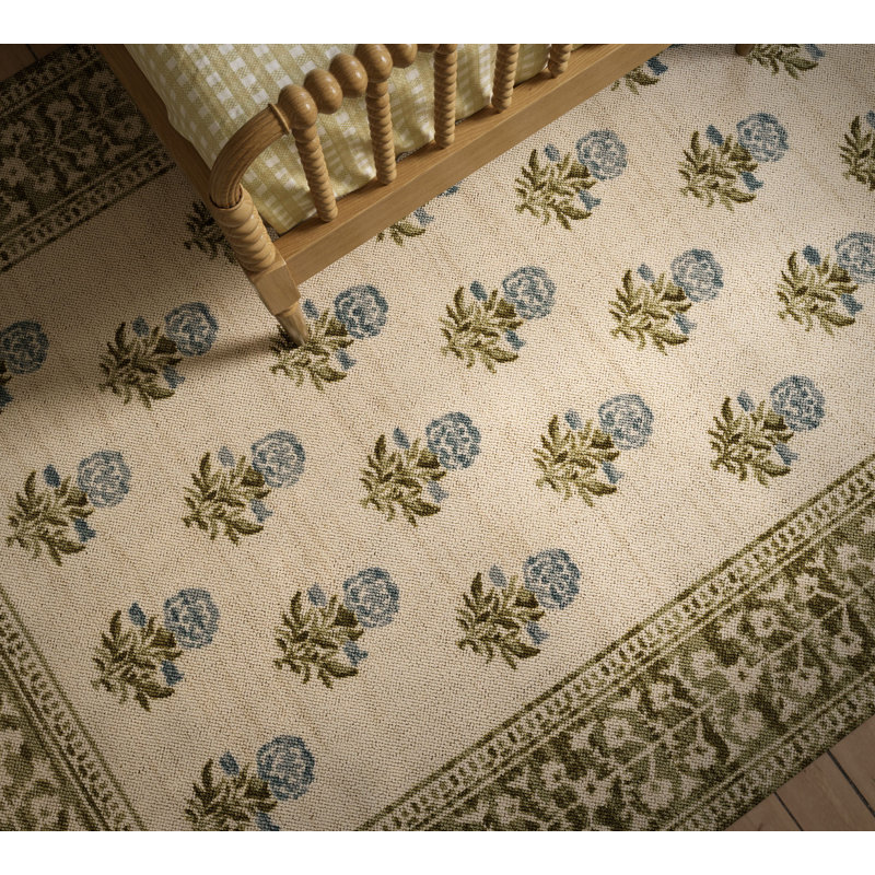 Tapis vert traditionnel en laine et nylon Anders, Tapis de couloir 2 pi 3 po x 7 pi 6 po