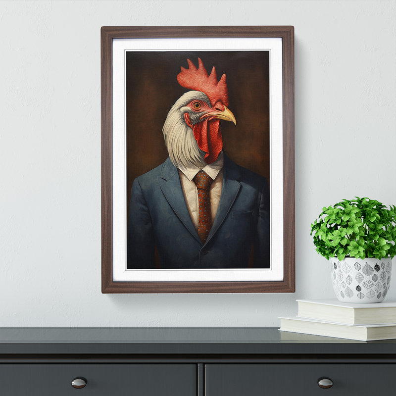 Rooster Dadaism - Framed Print, 34cm H x 25cm W x 2cm D, Walnut