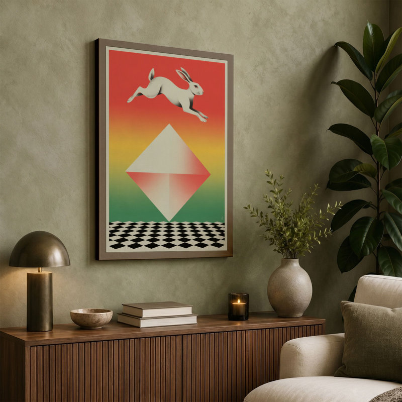 Leaping Rabbit Art Deco - Wrapped Canvas, 36x24 - 91.4 x 61.0 cm, White Border